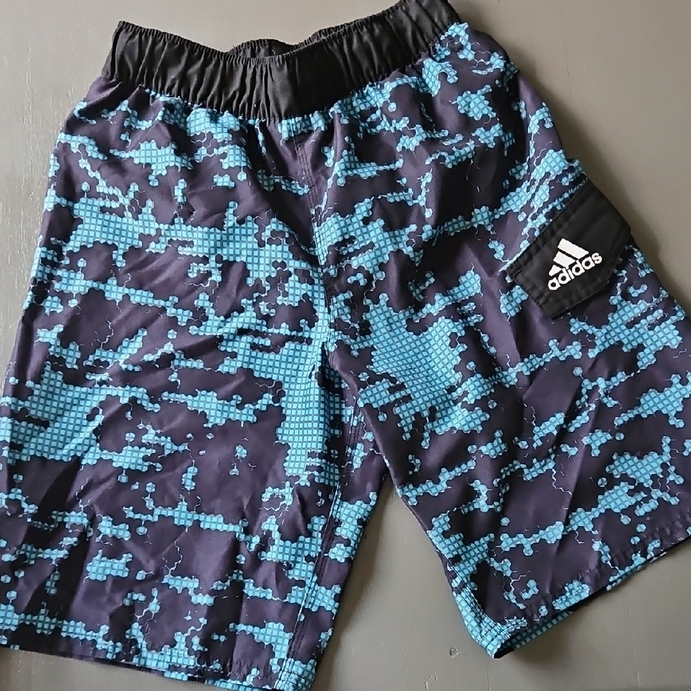 Boys Adidas Teal and Black Swim Trunks Size M